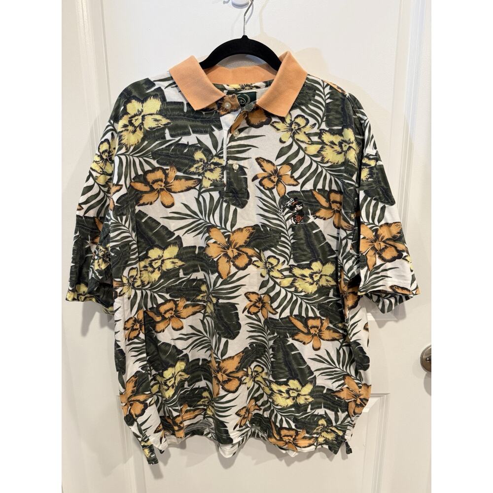 Disney Golf Collection Polo Shirt Mickey Mouse Walt Disney Floral Hawaiian VTG